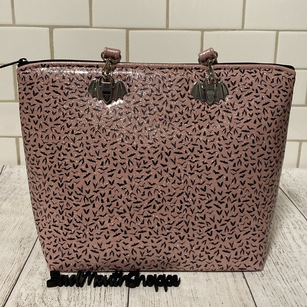 *Double K Originals Tote Bag With Tiny Bats w/ Bat Hardware - Pale Pink Glitter
